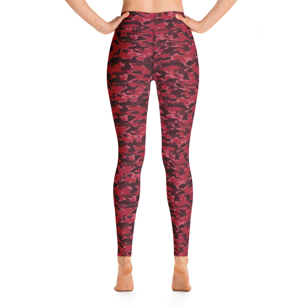 Red Camouflage Leggings Womens High Waist Yoga Capri Leggings