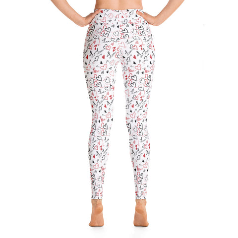 Love-all-over print yoga pants with pocket